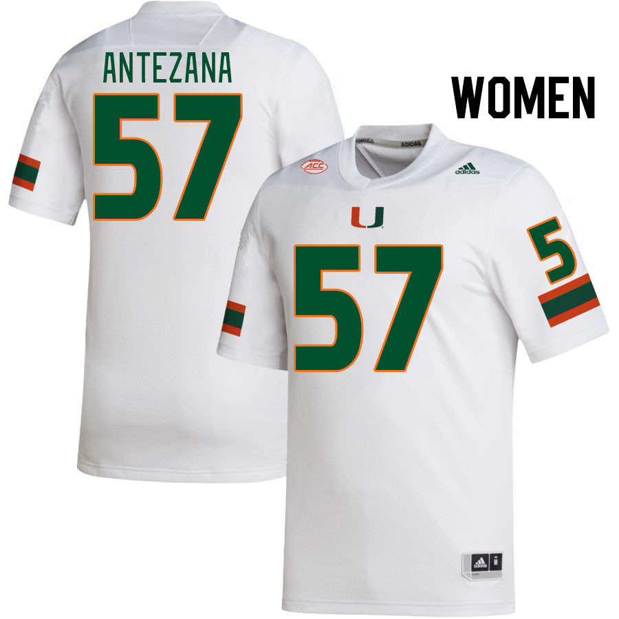 Women #57 Matt Antezana Miami Hurricanes College Football Jerseys Stitched-White - Click Image to Close
